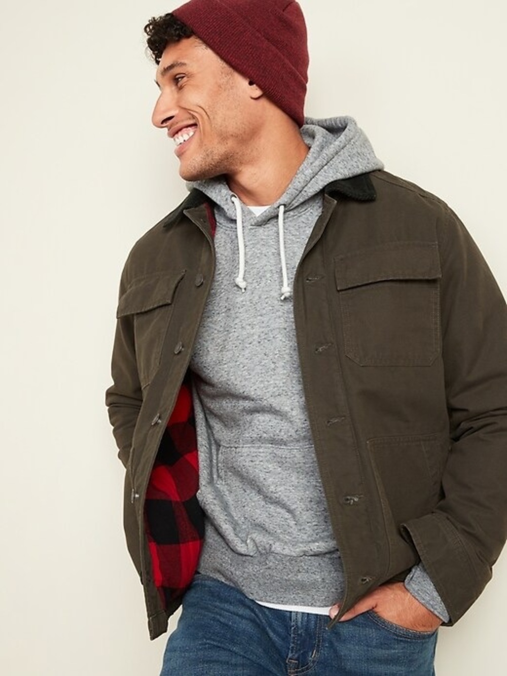 Old Navy Canvas Flannel Lined Chore Jacket Men S Moss Green Barn Field Coat Gorp